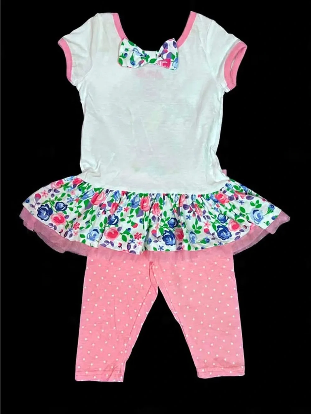 Minnie Mouse Floral Peplum Top & Pink Polka Dot Leggings Kids Outfit